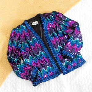 VINTAGE • Chevron Metallic Sequin Blazer Jacket